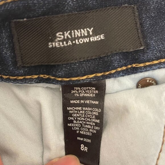 Express Stella Jeans Women 32x30 Size 8R Dark Blue Denim Skinny Low Rise Cotton - Picture 5 of 9